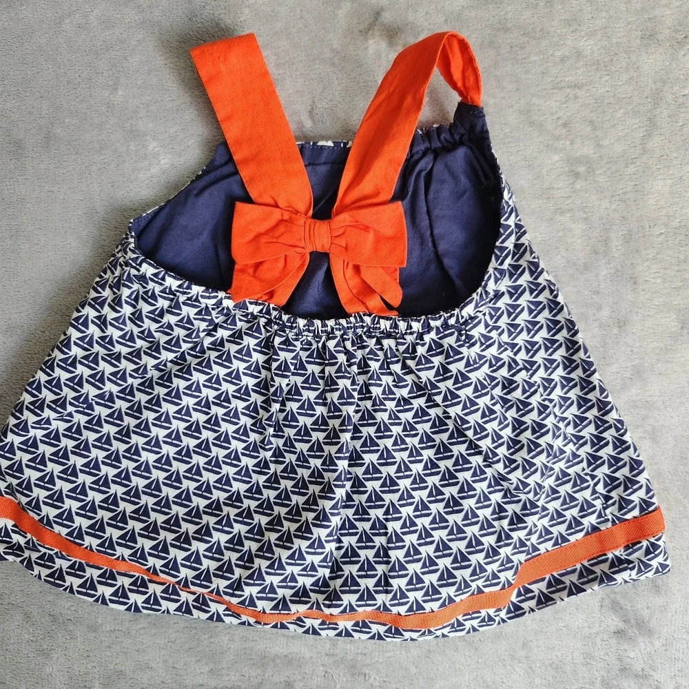 Janie and Jack Nautical Sailboat Print Sundress Navy Orange 6-12 Months Cotton